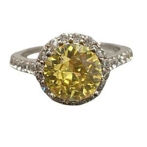 Sophie Miller Canary & White CZ Sterling Silver Halo Ring | Size 6